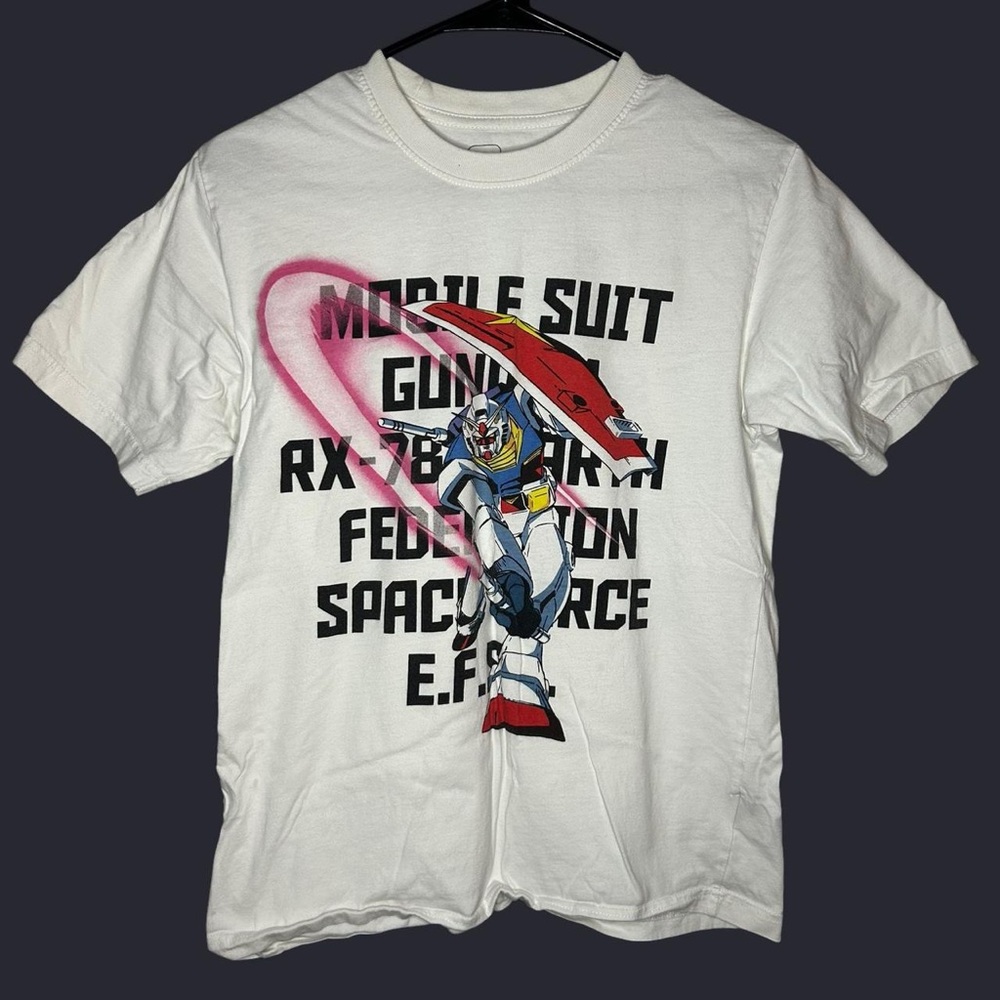 Gundam White Graphic Tee with Red and Black Design